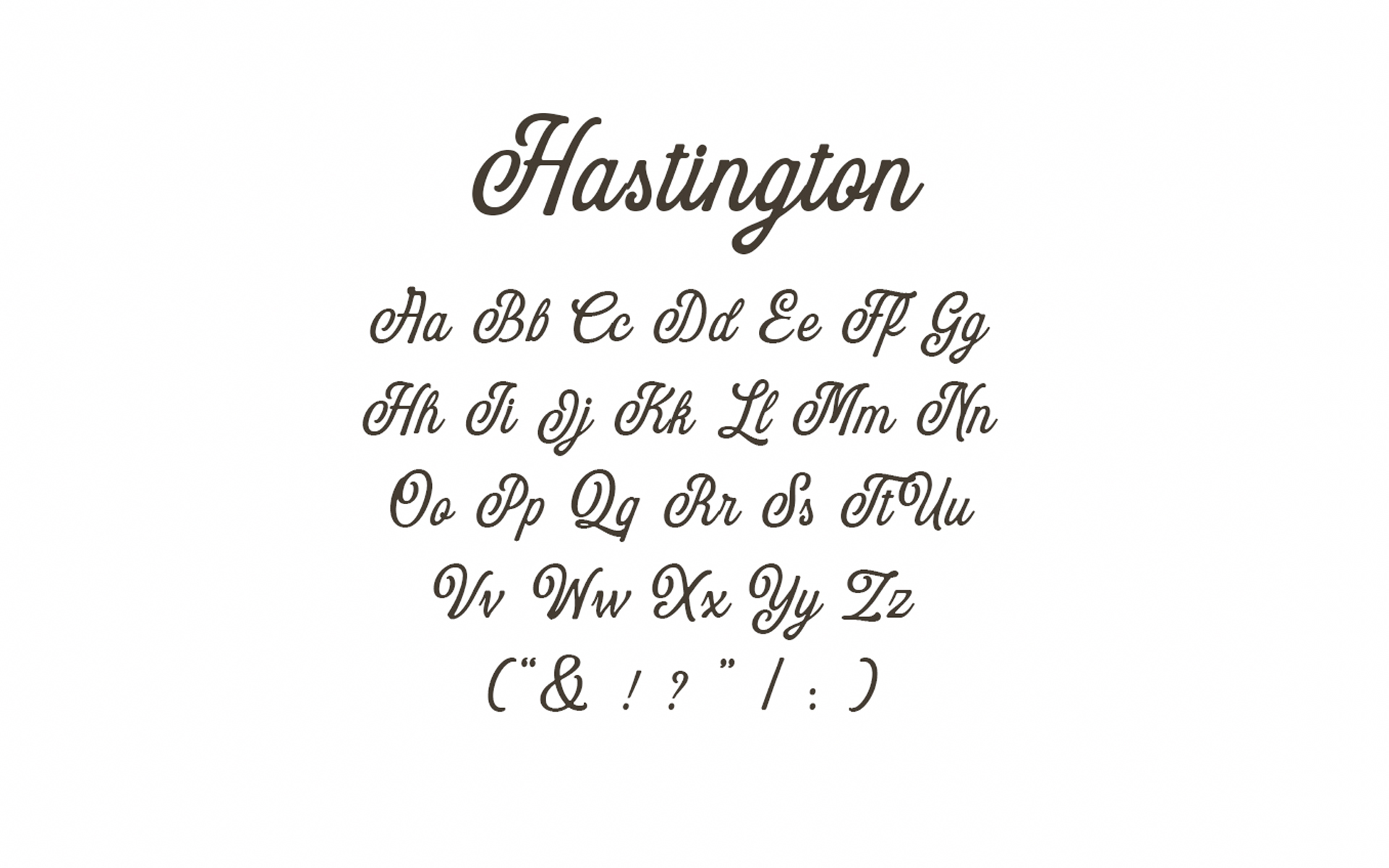 Planche typographique de la police manuscrite Hastington utilisée pour IES Concept