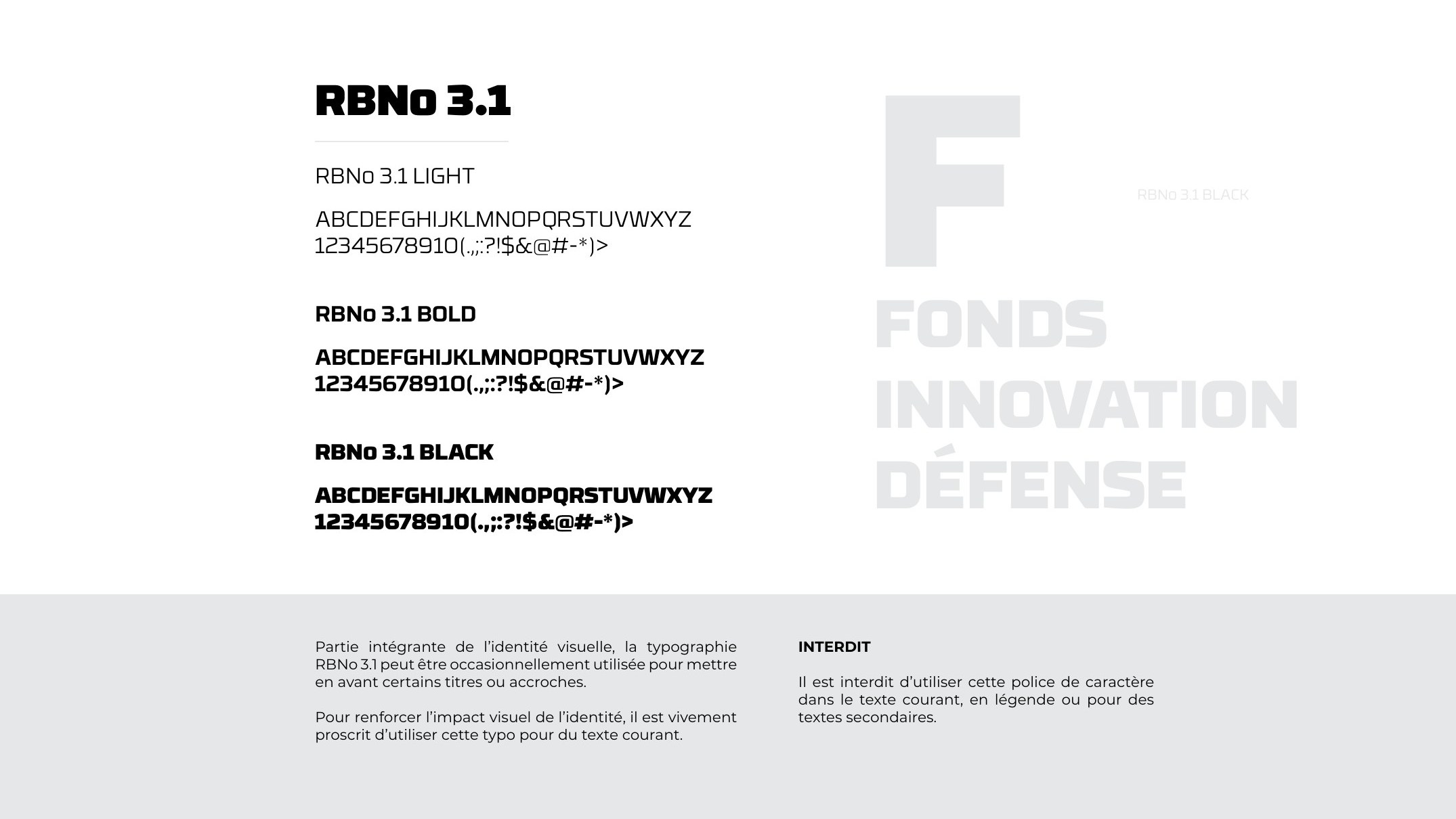 Planche typographique RBNo 3.1 de l'identité Fonds Innovation Défense